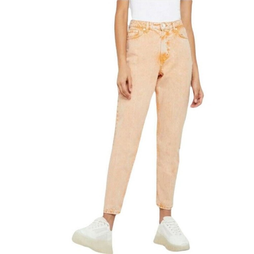 Topshop Orange Stone Washed Cropped Straight Leg Denim Mom Jeans Size 28